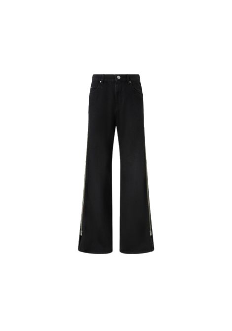 Jeans Pinko donna Wanda Wide Leg Zip 104928 A2HF Nero cotone viscosa denim black gamba dritta e ampia vita leggermente bassa inserto satin pizzo  PINKO | Jeans | 104928 A2HFZ99